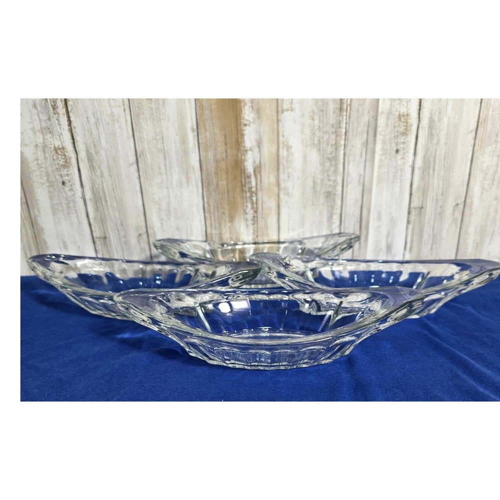 Vintage Clear Pressed Glass Banana Split Boat Ice Cream Sundae Dishes Set of 4 - Picture 4 of 13